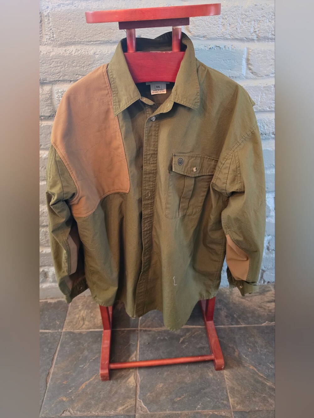 Beretta Men's 3XL Long-Sleeve Shooting Hunting Shirt Olive Green Padded Shoulder